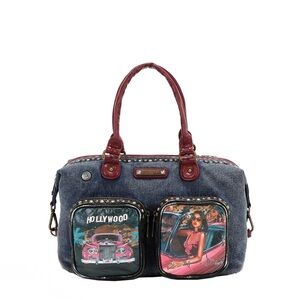 Nicole Lee Blue and Red Graphic Satchel